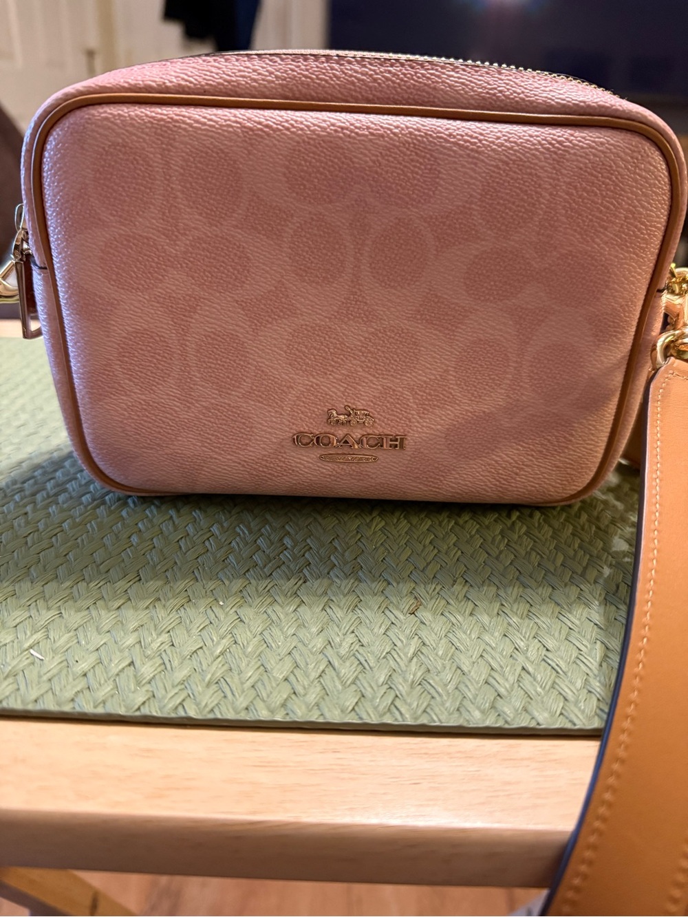 Coach Pebbled Leather mini Carey Crossbody Bag in powder pink